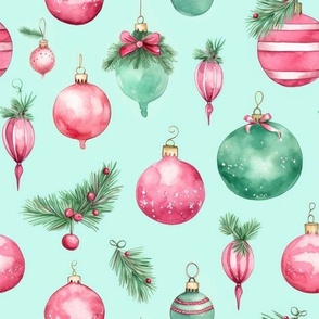 Watercolor Pink and Green Ornaments (Large Scale)