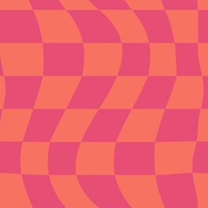 Warped Multi-Colored Checkerboard - (MEDIUM) orange, fuchsia pink