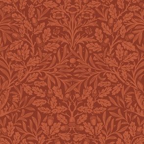 william morris acorns and oak leaves: content rust // arts and crafts, tapestry, damask, trellis