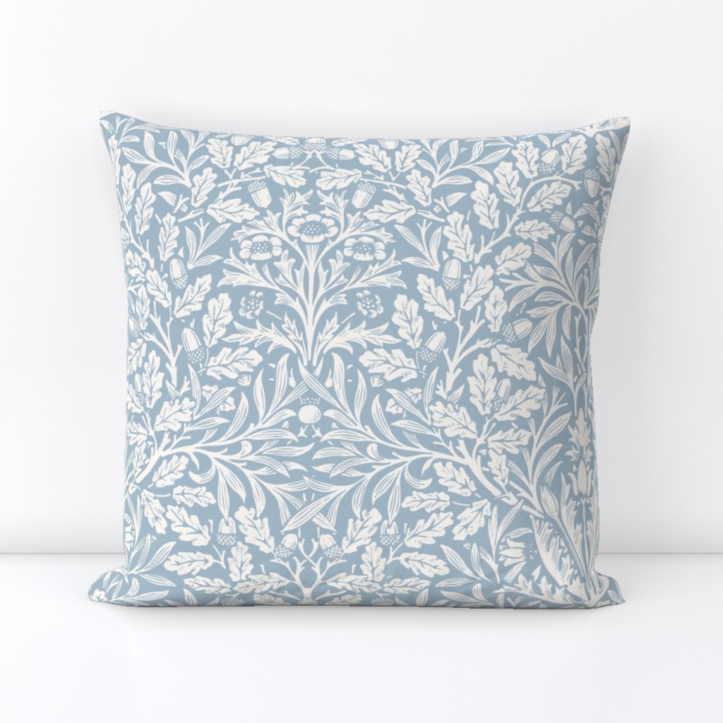 william morris acorns and oak leaves: content blue // arts and crafts, tapestry, damask, trellis