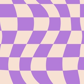 Warped Multi-Colored Checkerboard - (MEDIUM) purple, eggshell white