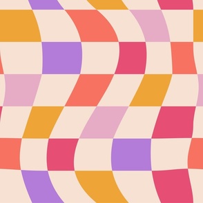 Warped Multi-Colored Checkerboard - (MEDIUM) purple, pink, orange, fuchsia, eggshell white