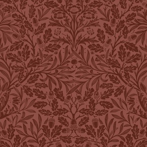 william morris acorns and oak leaves: content red // arts and crafts, tapestry, damask, trellis