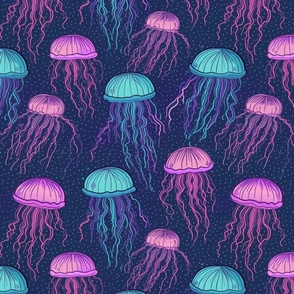 jellyfish in purple and blue