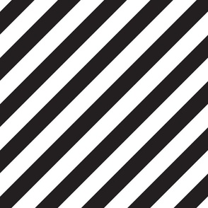 Classic Barbie Diagonal Stripes in Black & White (1.4" wide)