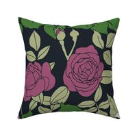 bold moody floral cabbage roses on dark background