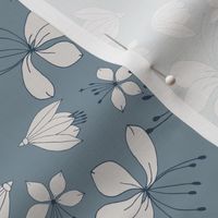 white flower filler muted dusty blue gray background