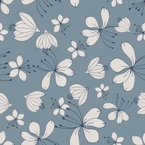white flower filler muted dusty blue gray background