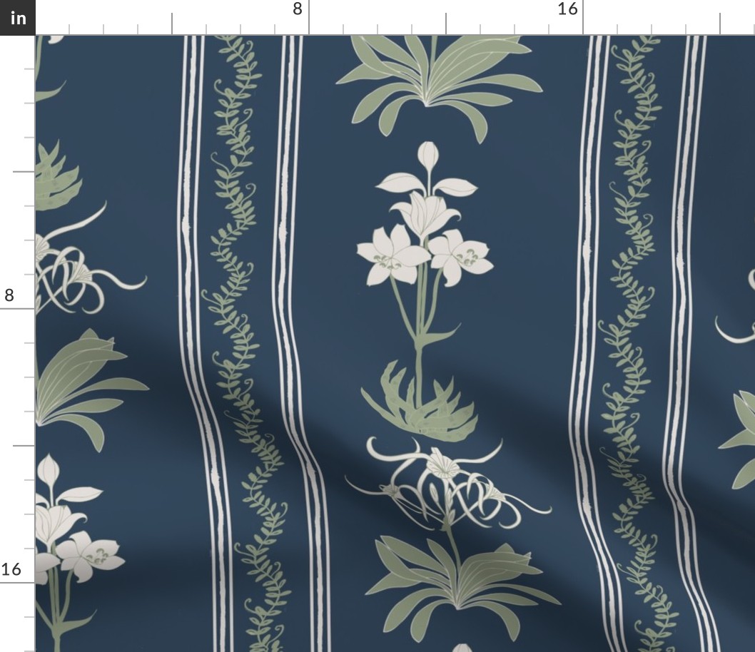 vintage floral stripe white lily 