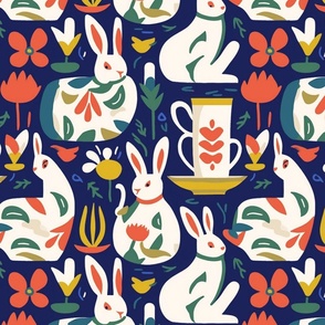 white rabbit motif