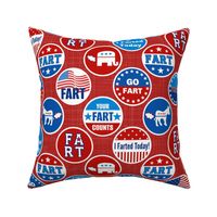 Large Scale Election Vote Buttons Funny Sarcastic I Farted Fart Stickers USA Politics on Red Crosshatch