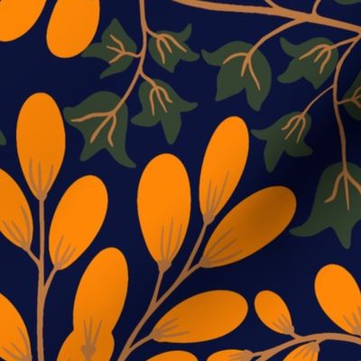 Vines and Berries - Pumpkin - Navy - Large