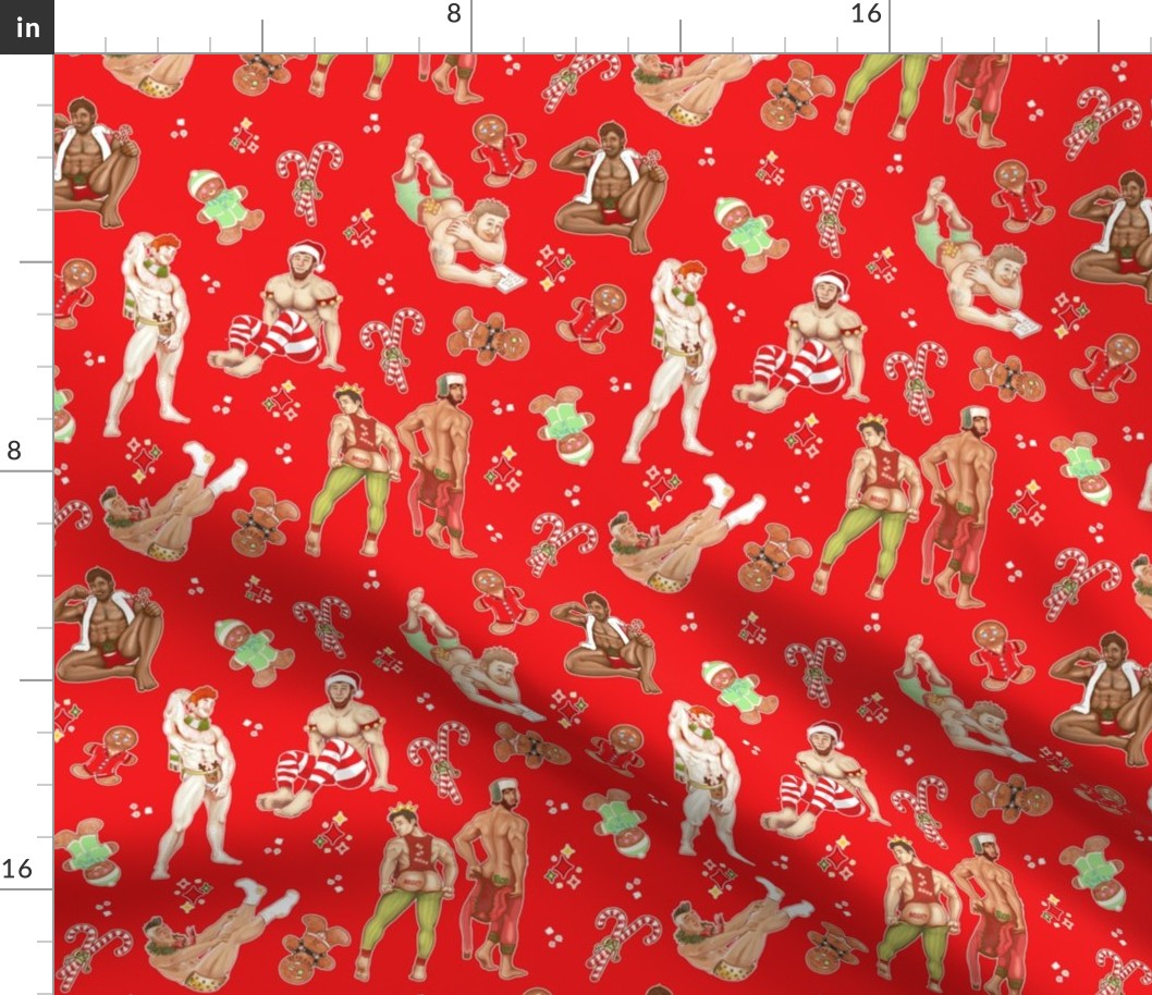 Small Pin-up Boys Christmas Pattern v2 - Red