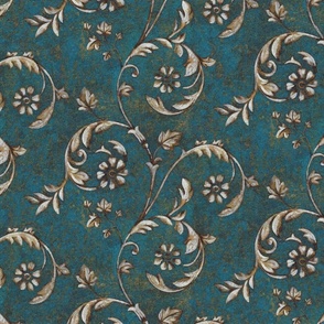 Ornamental Scroll Pattern - Teal Blue