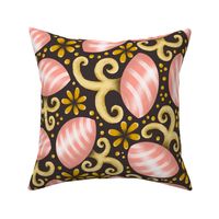 pink and gold groovy shrooms on dark brown | large