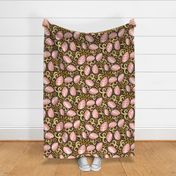 pink and gold groovy shrooms on dark brown | large