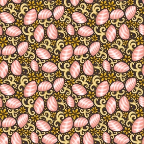 pink and gold groovy shrooms on dark brown | small