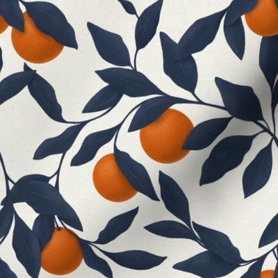 Orange fruit, Botanical pattern for kitchen, blue and orange colors, fruits