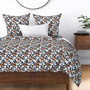 Orange fruit, Botanical pattern for kitchen, blue and orange colors, fruits