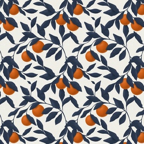 Orange fruit, Botanical pattern for kitchen, blue and orange colors, fruits