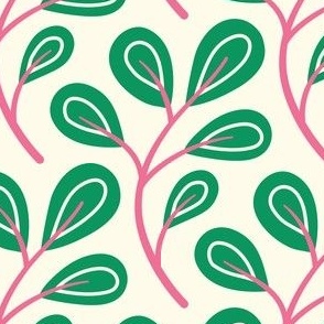 2868 A  Medium  - hand drawn twig with leaves, pink green