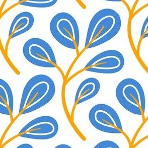 2868 B  Medium  - hand drawn twig with leaves, blue