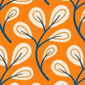 2868 F Medium  - hand drawn twig with leaves, orange blue