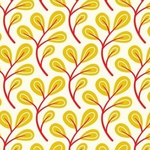 2868 D Small - hand drawn twig with leaves, yellow red