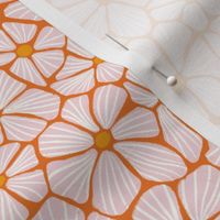 Orange Mosaic Flowers: Floral Seamless Pattern Mosaic Art Retro Dense Modern Abstract Line Art - S