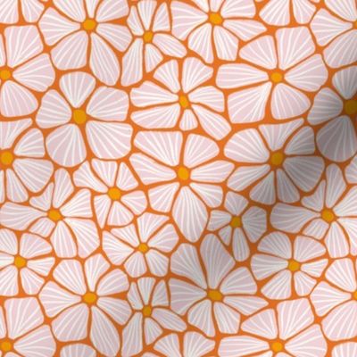 Orange Mosaic Flowers: Floral Seamless Pattern Mosaic Art Retro Dense Modern Abstract Line Art - S