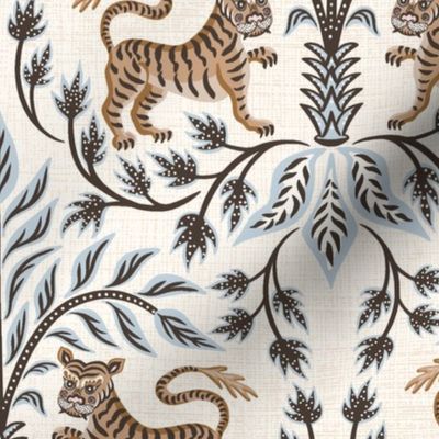 Tigers and palms / neutral with light blue / large