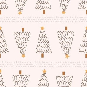 Trees / medium scale / beige brown abstract pattern design of minimal Christmas trees for boho xmas decoration