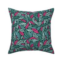  Graphic tropical leaves and lines - jungle abstract leaves - shades of green and pink