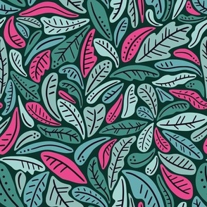  Graphic tropical leaves and lines - jungle abstract leaves - shades of green and pink