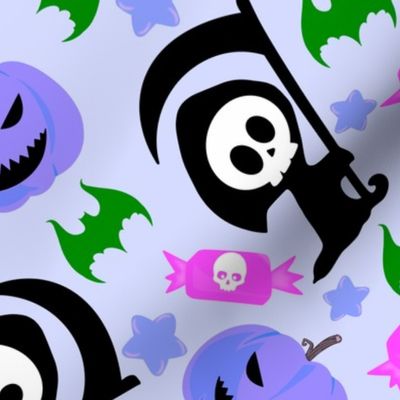 Cute death reaper, pumpkin Halloween pattern