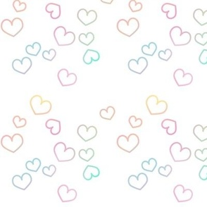 Groovy retro gradient hearts - sweet Valentines Day tossed love theme heart design rainbow colors on white