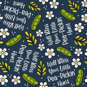 Large Scale Well Bless Your Little Pea-Pickin' Heart Southern Humor on Navy