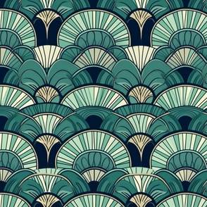 art deco circles in blue and teal 