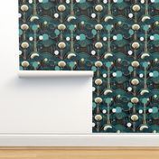 art deco circles in blue and teal in the abstract