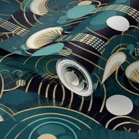 art deco circles in blue and teal in the abstract
