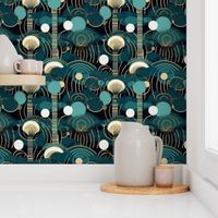 art deco circles in blue and teal in the abstract