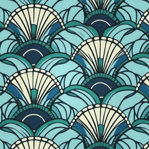 art deco circles in blue and teal fans