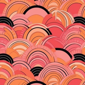 art deco circles in pink and orange tropical