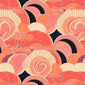 art deco circles in pink and orange tropical hues