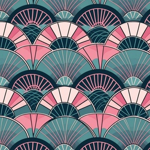 art deco circles in pink and teal 