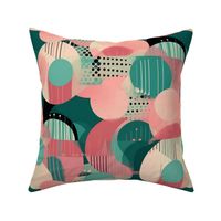 art deco circles in pink and teal and black