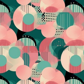 art deco circles in pink and teal and black