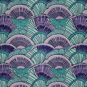 art deco circles in teal and purple