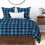 art deco circles in geometric teal and purple