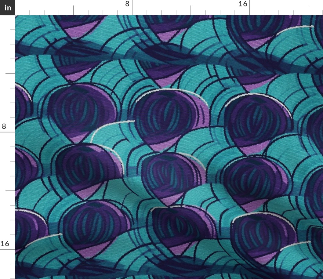 art deco circles in geometric teal and purple